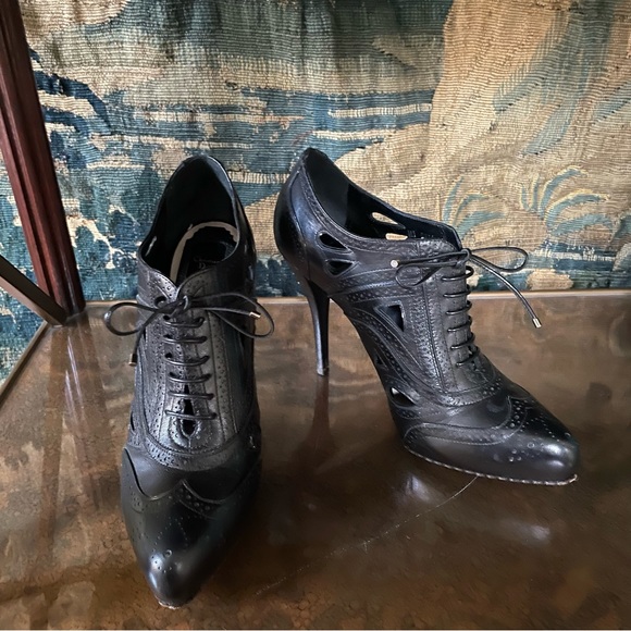 Dior Black Leather Wingtip Oxford Lace Up Bootie - Picture 4 of 14
